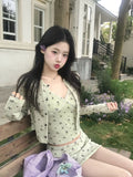 Early Spring, The Beautiful Korean Wearing A Set Of Green Floral Slingge Vest Dress Set Women 2026 New