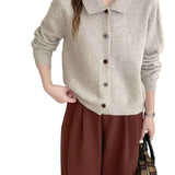 Single Row Multi-Buckle French POLO Collar Knitted Cardigan Sweater Retro Lazy Casual Free Knitted Coat