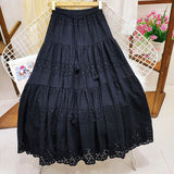 South Korea 2025 Spring Heavy Industry Lace Dress Women High-Waist Splicing Hook Fairy Big Swing A Word Mid-Long Skirt Summer