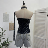 Real Shoot Spice Girl Sexy Boobs Twives Sling Slings Ribbon Ribbon Shoulderless Short Top Lady 1597