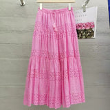 South Korea 2025 Spring Heavy Industry Lace Dress Women High-Waist Splicing Hook Fairy Big Swing A Word Mid-Long Skirt Summer