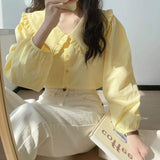 Spring 2025 New Doll Collar Top Fresh Sweet Loose Version Of The Top Design Feel Solid Color Long-Sleeved Shirt Woman