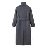 BSK&TRAF Women's Clothing 2025 Winter New Commuter Wind Tie Belt Long Coat