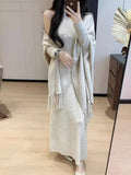 French Temperament Lazy Knitting Two Sets Of Women's Autumn And Winter New Loose Cassette Shawl Vest Vest Dress Suit