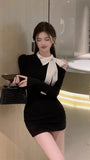 [Original Practice + Zipper] Famous Temperament Bow Dress Female Pure Lust Style Skirt Pocket Hips Short