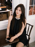 Pearl Hanging Neck Dress Dress Female Summer Light Luxury Birthday Dress Thousand Gold Temperament Two Sets Of Small Black Dress