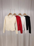 Lace Fashion New Splicing V-Neck 2025 Coat Bow Tie With Waist-Up Small Jersey Knitwear