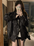 Hottie Style Black Long-Sleeved Leather Jacket 2026 Autumn New Cool Wind Retro Locomotive Jacket Top Female Tide