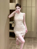 French Hollow Lace Vest Dress Women's New Summer Waist Thin Dress Dress Temperament Ass Skirt