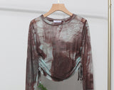 Design With A Thin-Dyed Sexy Mesh Long-Sleeved Sunscreen T-Shirt With A Short Top 8928