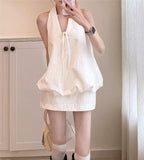 2026 New Temperament White Sleeveless Hanging Neck Dress Women Summer Han Wear A Complete Package Of The Hip Dress