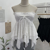 Real Shooting Holiday Wind Bra Strap With Bow Irregular Dress Loose Thin Short Sleeveless Top 9568