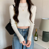 Knitted Bottom Shirt Women 2026 Early Autumn New Korean Version Of The Body Of The Short Style With A French Autumn Coat