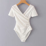 Thai Cross-Necked Women's Top Blouse T-Shirt Summer Body Sex Hot Babie Careful Machine With Short Sleeves T