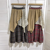 The New 2025 Autumn And Winter Stack Wears Two Layers Of Multi-Layered Splicing Retro Lattice A-Skirt