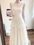 Rich Thousand Gold Wind Lace Vest Dress Girls Day Dress High-End Temperament Waist Net Yarn Dress