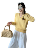 Loose Lazy Wind Set-Up V-Neck Sweater Woman 2025 New Early Autumn Super Good Single Knitted Shirt Top