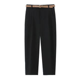 BSK&TRAF Women's Clothing 2025 Summer Casual Four-Color Belt Folding Trousers 9929022 High Waist Thin