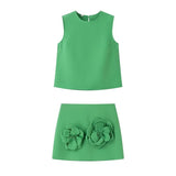 Spring New Simple Waistcoat Floral Dress Half-Piece Two-Set