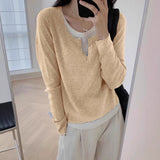 Design Fake Two Knitted Sweater Bottoming Women In Autumn And Winter Temperament Slim Slim Short Top Woman