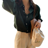 Design A Sense Of Small Retro Hong Kong Flavor Solid Color Buff Long Sleeve Polo Collar Folded Over The Outer Fur Shirt Top Woman