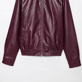 Summer New Retro Simple Collar Zipper Leather Coat Woman
