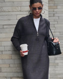 Autumn And Winter New High-End Half-Zip Knitted Dress Women Loose Thin Long Temperament Sweater Dress