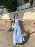French Blue Lattice Shoulder Bra Slings With Joint Dress Women's Summer 2026 New Seaside Resort Dress