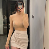 Temperament High Collar Luth Claved Tops Autumn Dress New Tight Bra Thin With Long-Sleeved T-Shirt Girlins
