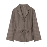 Striped Strap-Cushioned Belt Suit Jacket 2010721507 Striped Clips Double-Folded Trousers 4661439507