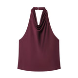 Spring New Sleeveless Silk Stise-Sensitive Hanging Neck Collar Top 2231399
