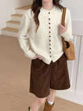 Autumn And Winter New Small Fragrant Wind Collar Showing Thin Soft Long Sleeve Top Casual Set Loose Multi-Buckle Knitting Top Tide