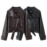 BSK&TRAF Women's Autumn 2025 New Street Fashion Clip Belt Short Leather Wind Coat 8707065