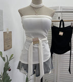 Real Shooting Babes Hand Knotted Metal Buckle Strapped Bra Vest Around The Neck Irregular With Chest Pad Top 9303