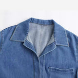 Spring 2025 New Women's Fashion Wash Blue Denim Blouse Straight Trousers Set