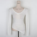 Temperament Comfortable Body Slim Slim Top Spring Dress New V-Neck Korean Side Open Fork Long-Sleeved T-Shirt Girl