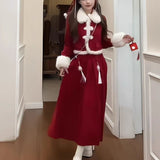 Little Fragrant New Year's Red Dress Women's Winter This Year's Popular Beautiful Christmas Robe Two Sets Of 2026 New