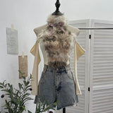 Real Shot Hairy Bow Hanging Neck High Neck Retro Shoulder Long-Sleeved T-Shirt Sexy Hottie Repair Body Dress 27912