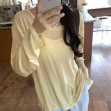 Korean Micro-Permeable Pure Desire To Lazy And Relaxed Feeling Thin Bottom Shirt Long-Sleeved T-Shirt Girl Spring Thin Air Conditioning Hood