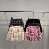 Large-Size Women's Clothing Sweet Mesh Cake Skirt Women's Year Fat Slim Thin Tight Waist Half-Dressed Fat Sister
