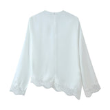 Spring New Lace Spliced Ribbon With Asymmetric Long-Sleeved Top