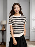 New Korean Version Of The New Korean Version Of The High-End Sense Collar Gold Silk Wire Waid Short-Sleeved Knitting Top Lady In The Summer Of 2025