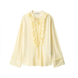 Summer New Loose V-Neck Cascade Trim With Long-Sleeved Shirt