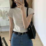 Korean Version Of The Shoulder Collar Short-Sleeved T-Shirt Folded To Wear The Bottom Of The Bottom Wear 2025 New Design Repair Body Dress
