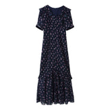 Summer New Buckle Lotus Leaf Side Print Chiffon Fork Dress Dress