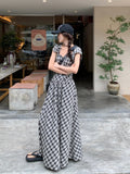 French Temperament Lattice Lattice Short-Sleeved Dress Summer 2026 New Waist Thin Design Sense Collar Long Dress