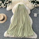 Striped Half-Dress Women 2026 New Tight Waist Hanging Long Skirt Wave Hem Swing 100 Folds Skirt