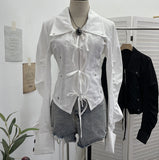 Spring And Autumn New ñÞÖåü]ÐÎ ïÎ Empty Tidal With Long-Sleeved Shirt Bow Collar Top 2776