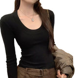 Small Fragrant High-End Feel Super-Looking U-Collar With The Bottom Of The Knitted Shirt Women's Autumn And Winter New Korean Body Repair Short Top