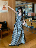 French Temperament Lattice Lattice Short-Sleeved Dress Summer 2026 New Waist Thin Design Sense Collar Long Dress